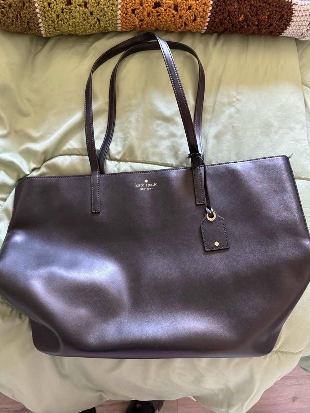 kate spade Black Leather Tote with Gold Accent